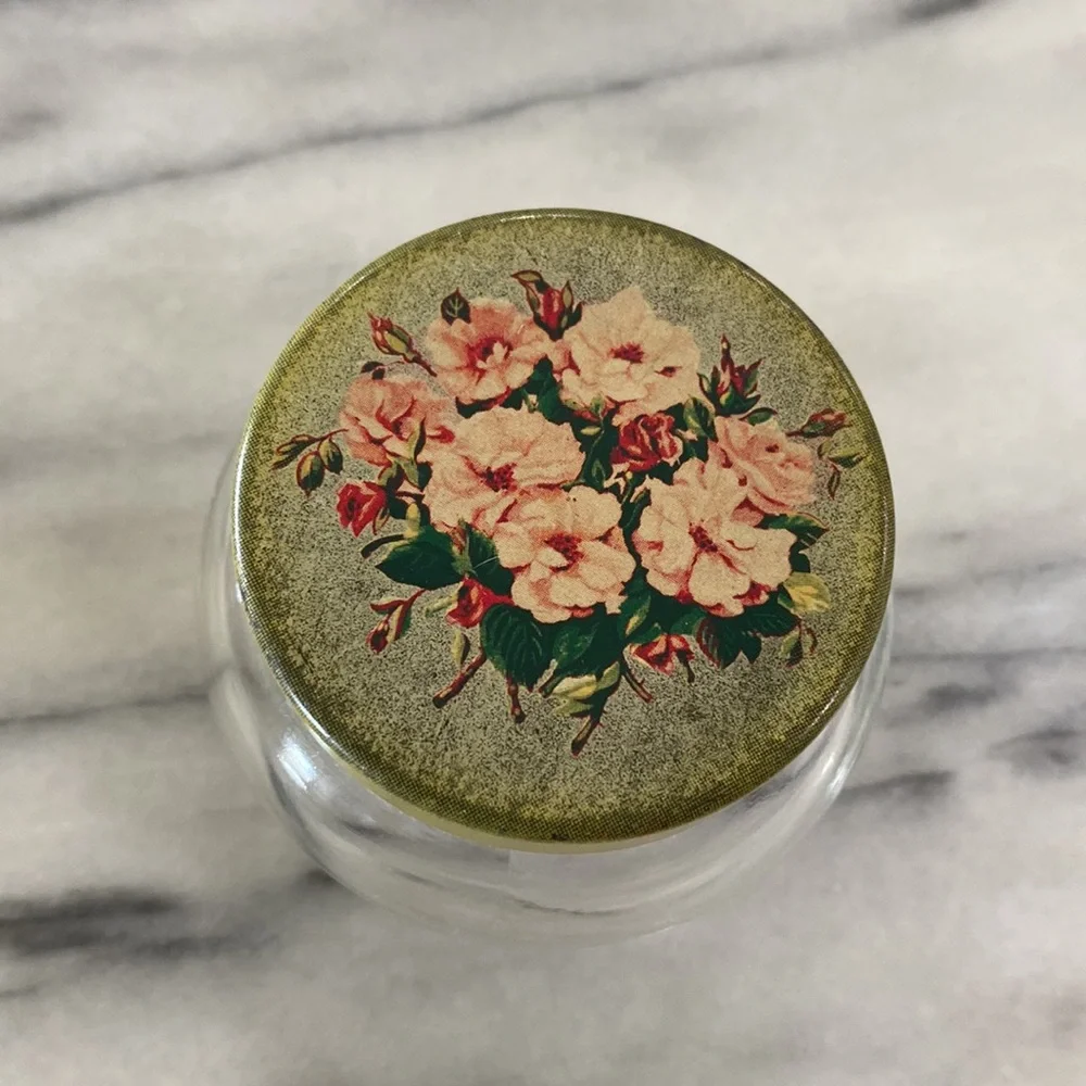 Vintage Floral Tin Lid Glass Jar - Yellow Floral Top - Picture 2 of 5